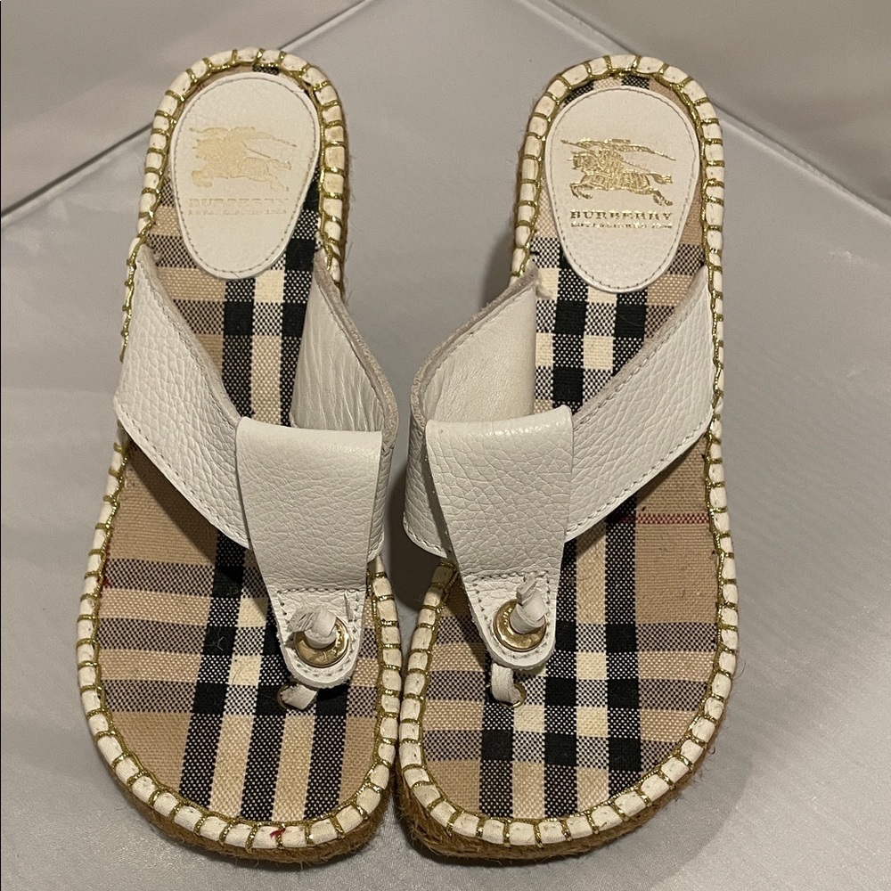Burberry Plaid and White Espadrille Sandals